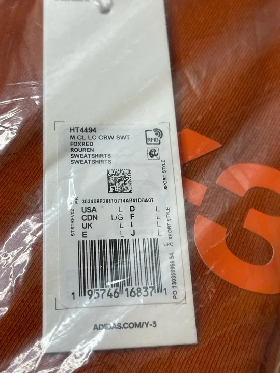 adidas Y-3 by Yohji Yamamoto Men Classic Chest Logo Sweatshirt Fox  Size Large - Picture 8 of 11